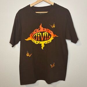 Civil Regime Chocolate Brown Graphic Tee – Fire Flames & Butterflies Streetwear